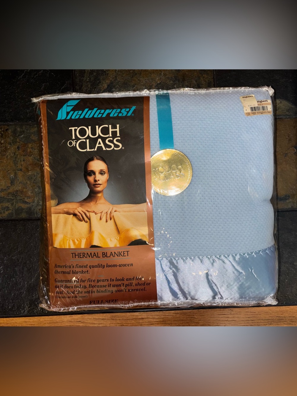 VTG NOS Fieldcrest Thermal Baby Blue Full Size Blanket Satin Edge 100% Acrylic